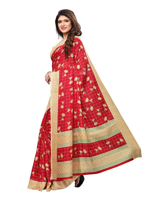 Red, Beige Color Poly Silk Saree