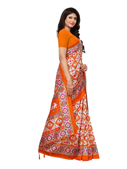 Orange, Off White, Multi Color Poly Silk Saree only in Bigswipe