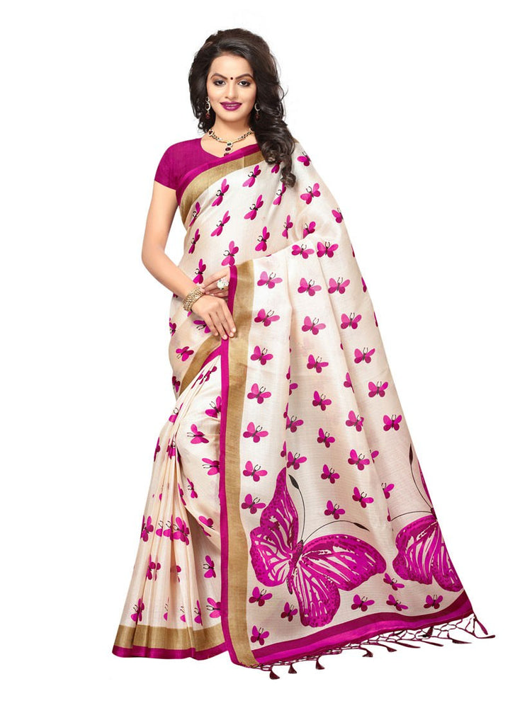 Beige, Pink Color  Art Silk Saree only in Bigswipe