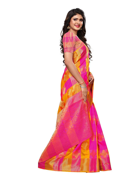 Pink, Yellow Color Poly Silk Saree only in Bigswipe