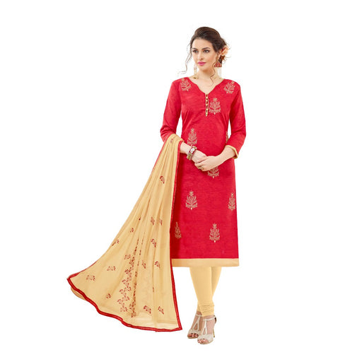 Cotton Jacquard Fabric Red Color Dress Material only in Bigswipe