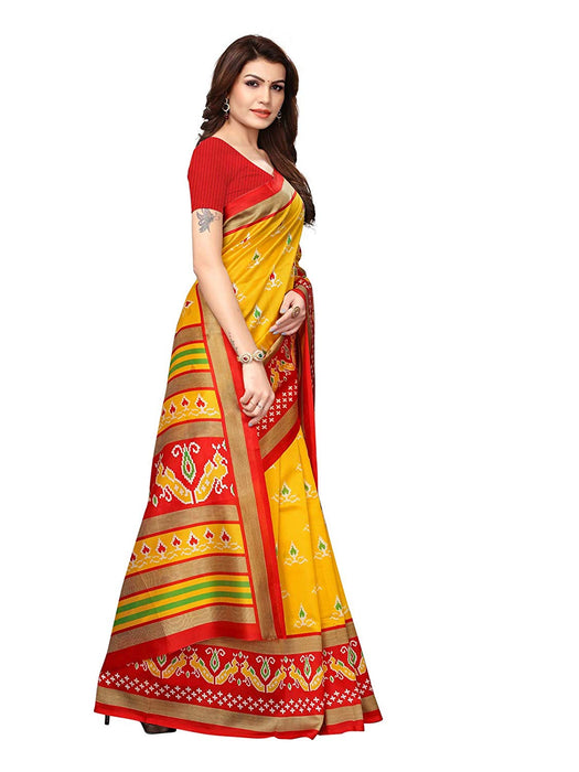 Yellow, Red, Multi Color Poly Silk Saree