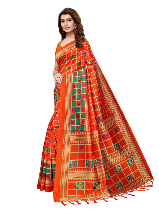 Orange, Multi Color Poly Silk Saree only in Bigswipe