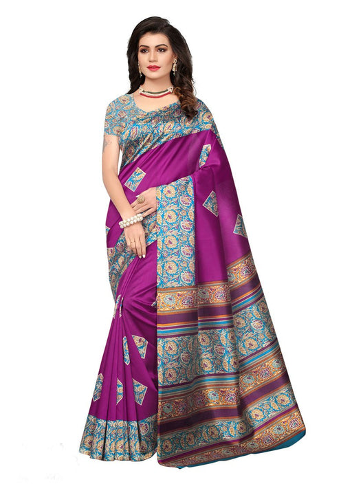 Pink, Multi Color Poly Silk Saree only in Bigswipe