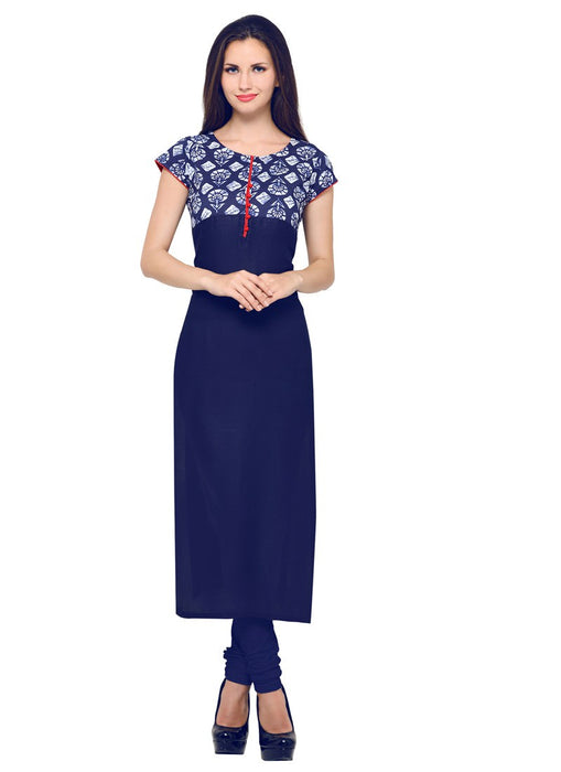 Navy Blue Color Printed Rayon Kurti only in Bigswipe