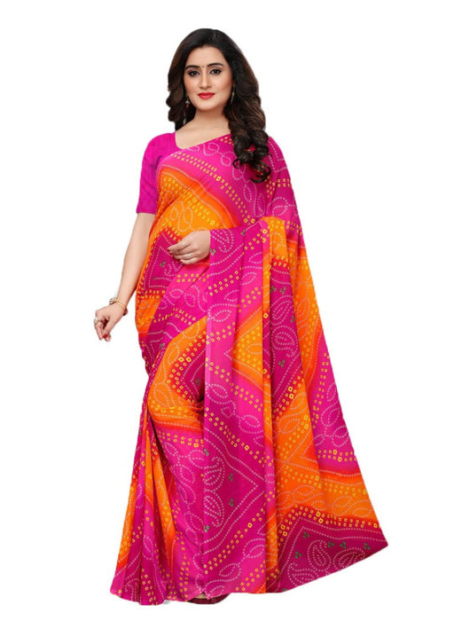 Pink, Yellow, Multi Color Georgette Plain Work Saree only in Bigswipe