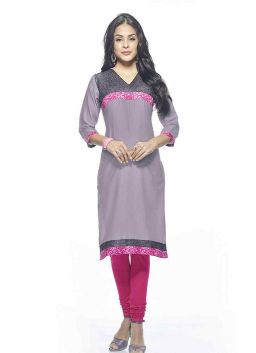 Grey Color Printed Border Glace Cotton,Raw Silk Kurti only in Bigswipe