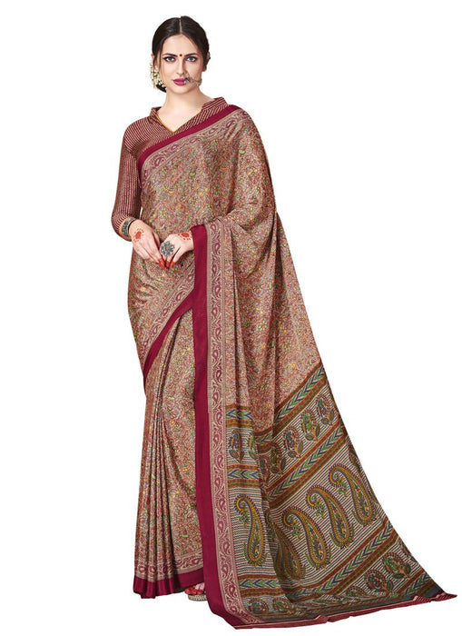 Beige, Multi Color Crepe Saree only in Bigswipe