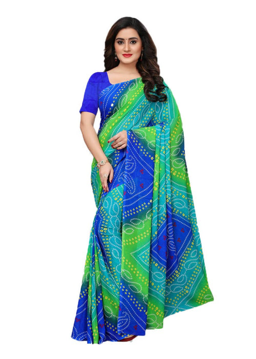 Green, Blue, Multi Color Georgette Plain Work Saree only in Bigswipe