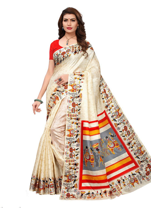 Off White, Beige Color  Khadi Silk (Art Silk) Saree only in Bigswipe