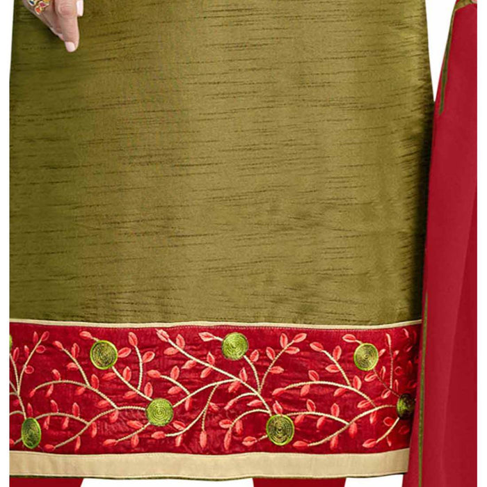 Cotton Silk Fabric Mehandi Color Dress Material only in Bigswipe