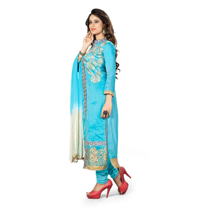 Chanderi Fabric Sky Blue Color Dress Material only in Bigswipe