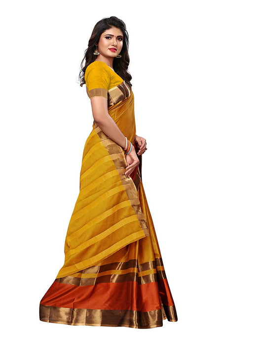 Yellow, Brown Color Poly Silk Saree