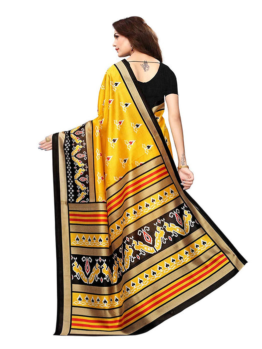 Yellow, Black, Multi Color Poly Silk Saree