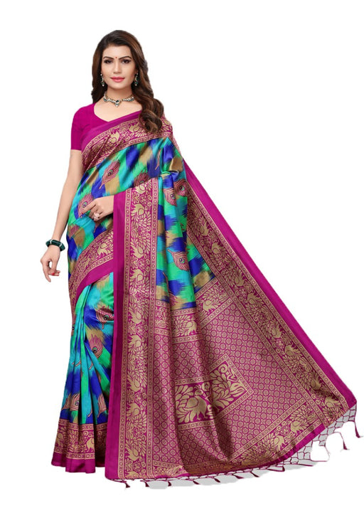 Magenta, Blue, Multi Color Poly Silk Printed Work Saree only in Bigswipe