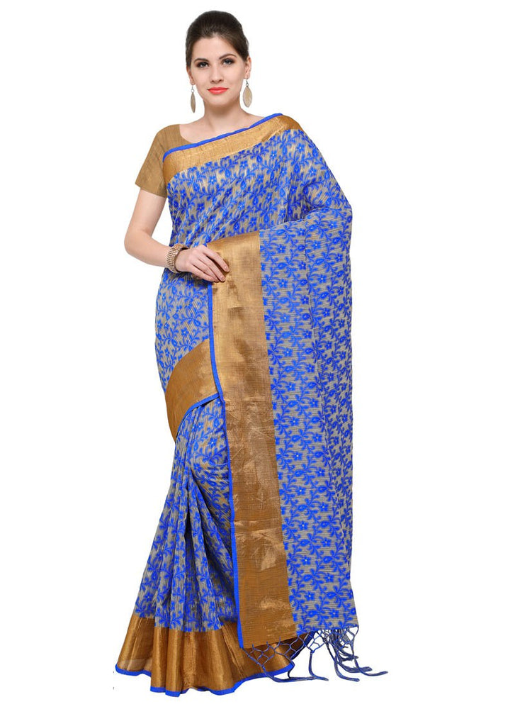 Beige,Blue Color Poly Silk Saree only in Bigswipe