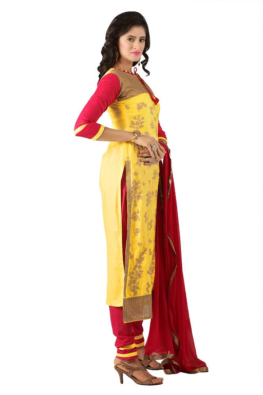 Women's Women's Cotton Embroidered Dress Material (MDMHK12 Yellow)