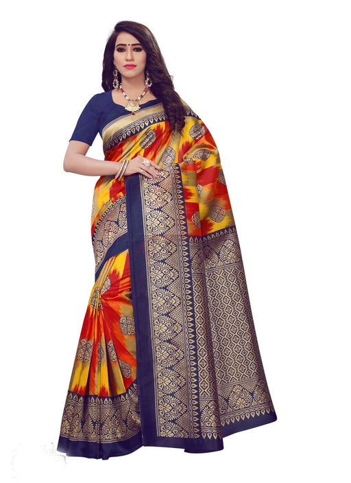 Navy Blue, Multi Color  Poly Silk Saree only in Bigswipe