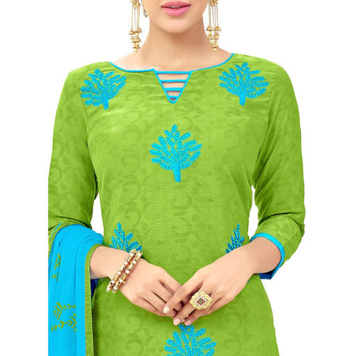 Cotton Jacquard Fabric Green Color Dress Material only in Bigswipe