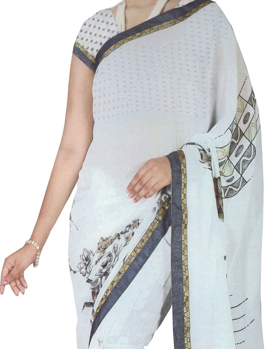 Chiffon Digital Color Printed Saree-White only in Bigswipe