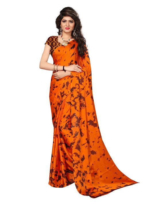 Orange, Brown Color  Satin Saree only in Bigswipe