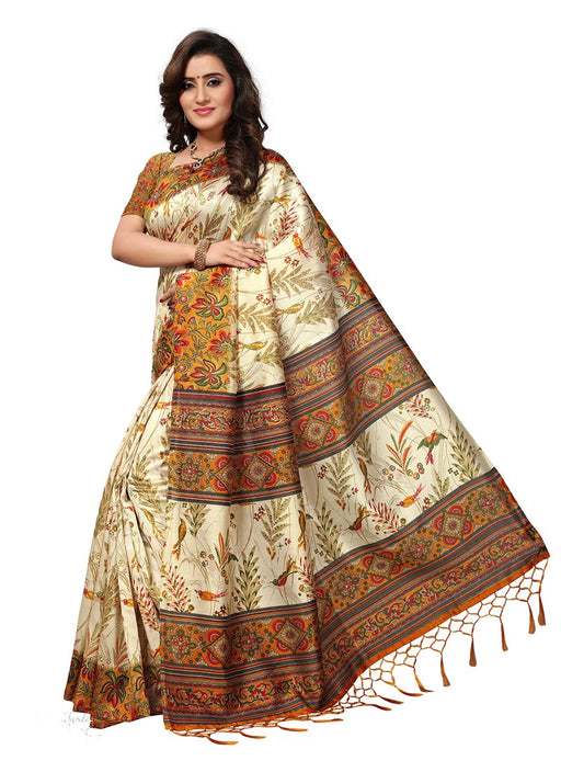 Beige, Yellow, Multi Color  Poly Silk Saree only in Bigswipe