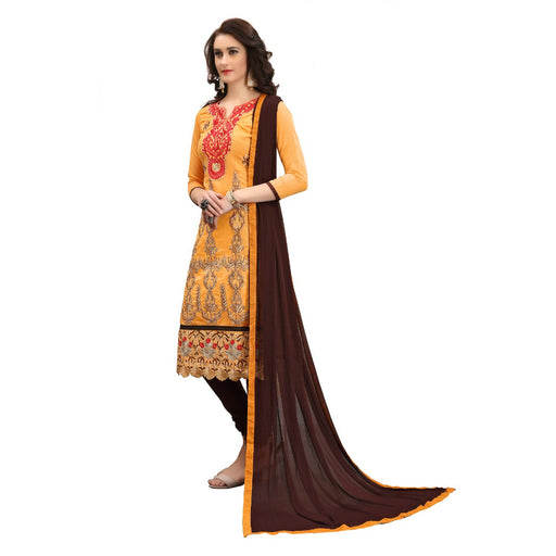 Chanderi Cotton Fabric Mustard Color Dress Material only in Bigswipe