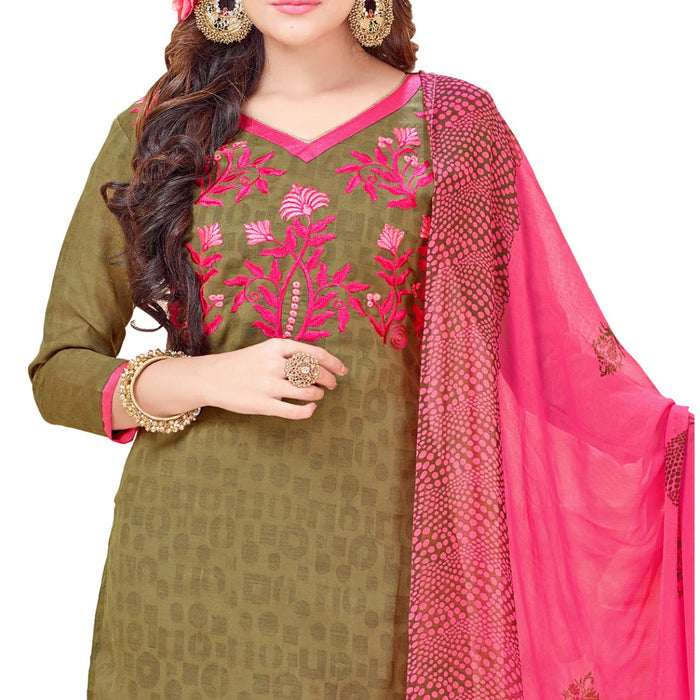 Cotton Jacquard Fabric Mehendi Green Color Dress Material only in Bigswipe