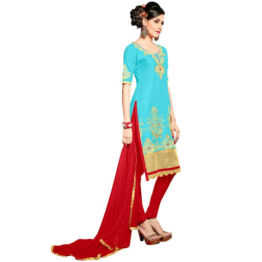 Glaze Cotton Fabric Sky Blue Color Dress Material only in Bigswipe