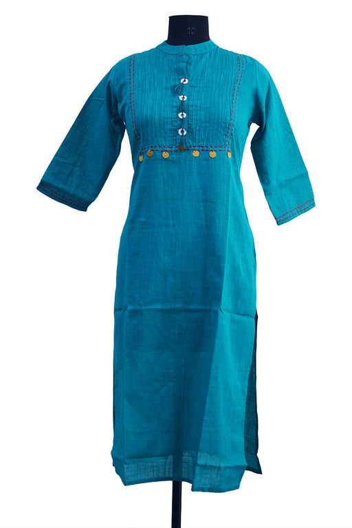 Long Cotton Slub Kurti With Coin And Pintuck Kurti only in Bigswipe