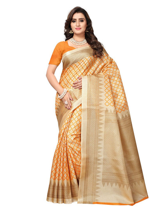 Beige, Orange Color  Bhagalpuri Silk (Art Silk) Saree only in Bigswipe