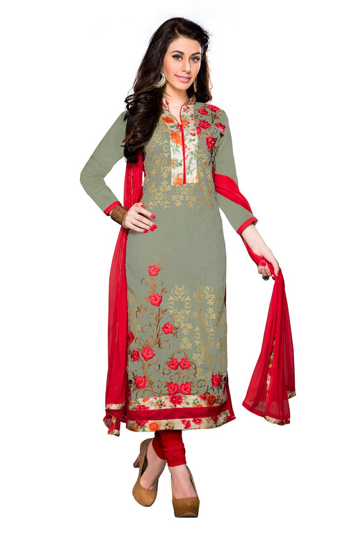 Mehendi Green Cotton Embroidered Straight Suit Material only in Bigswipe