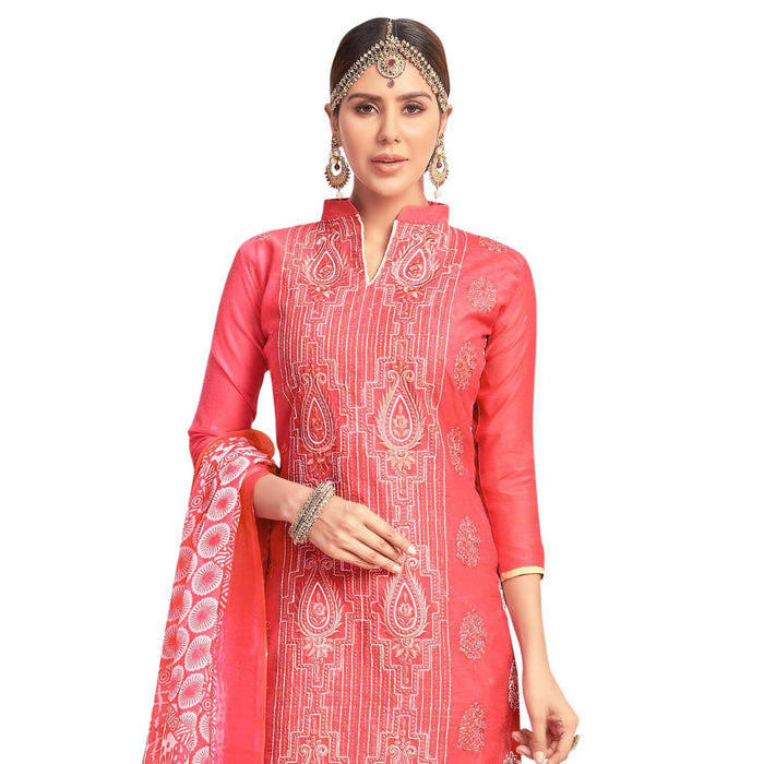 Chanderi Fabric Peach Color Dress Material only in Bigswipe