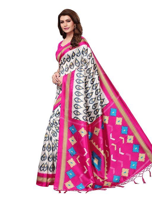 Off White, Pink, Multi Color Poly Silk Saree only in Bigswipe