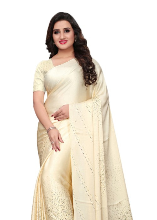 Cream Color Satin Printed Work Saree only in Bigswipe