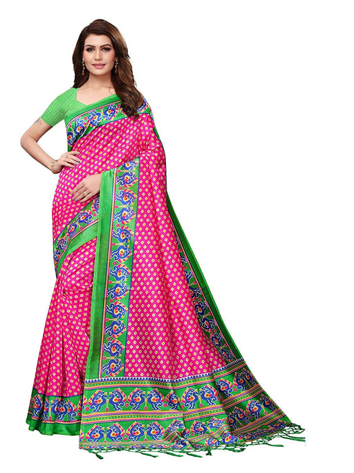 Pink, Green, Multi Color Poly Silk Saree only in Bigswipe