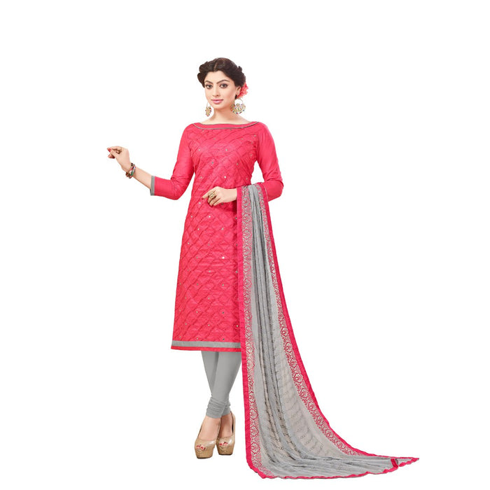 Cotton Fabric Pink Color Dress Material only in Bigswipe