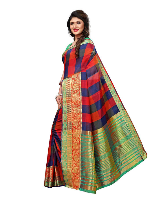 Red, Navy Blue Color Cotton Silk Saree