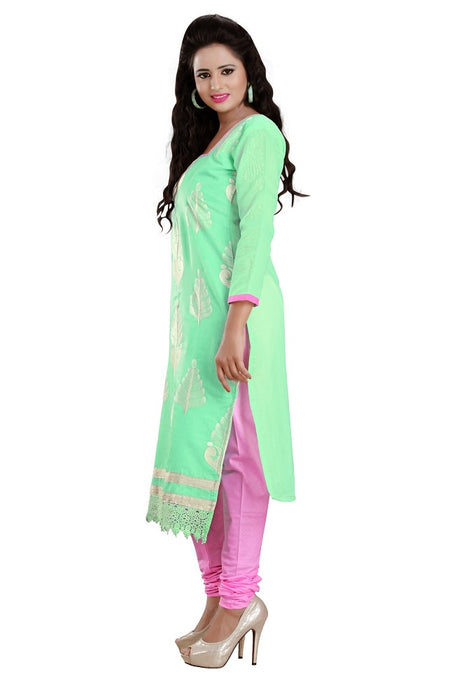 Womens Designer Light Green Chanderi Cotton Partywear Salwar Suit Dress Material For Womens