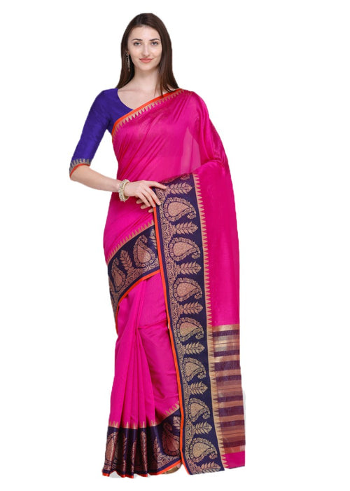 Magenta Color Tussar Silk (Poly Silk) Plain Work Saree only in Bigswipe