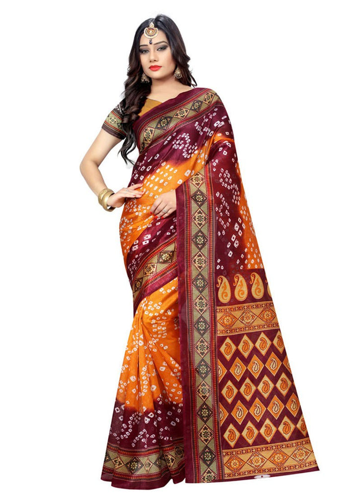 Maroon,Yellow Color Art Silk Saree only in Bigswipe