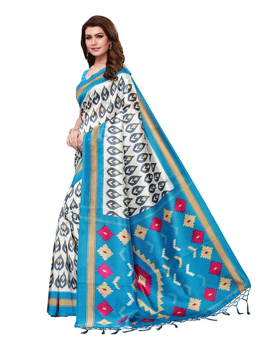 Off White, Turquoise, Multi Color Poly Silk Saree only in Bigswipe