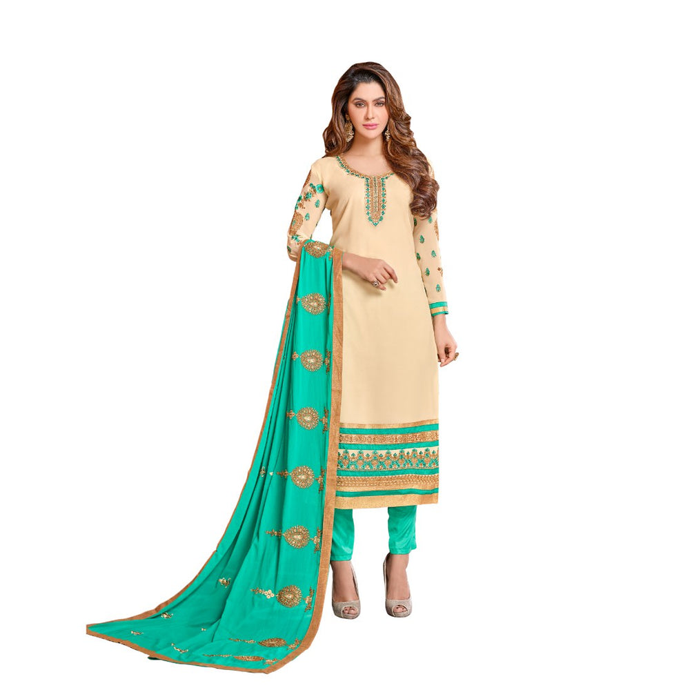 Georgette Fabric Beige Color Dress Material only in Bigswipe