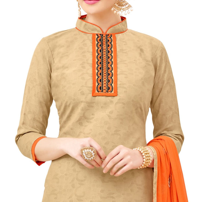 Cotton Jacquard Fabric Beige Color Dress Material only in Bigswipe