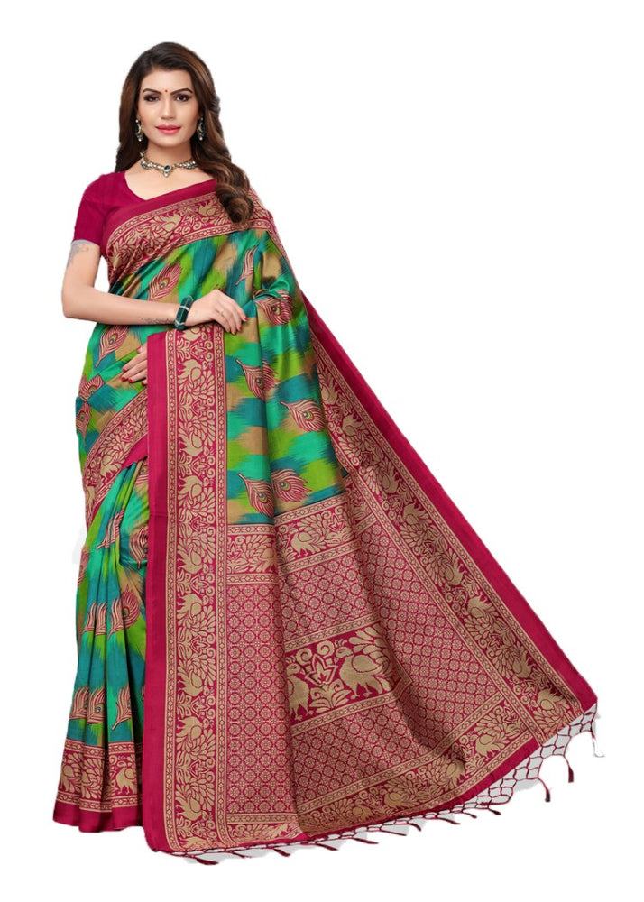 Maroon, Green, Multi Color Poly Silk Printed Work Saree only in Bigswipe