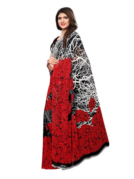 Red, Black, White Color Georgette Saree