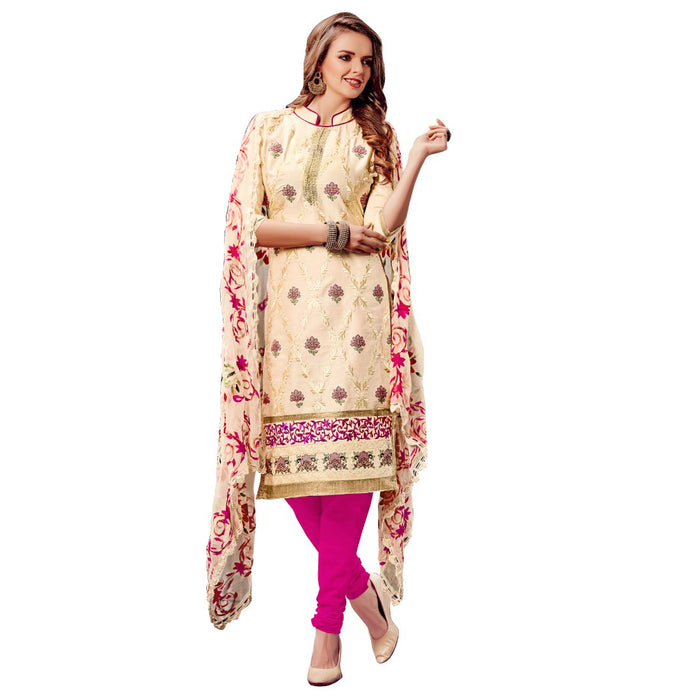 Cotton Fabric Cream Color Dress Material only in Bigswipe