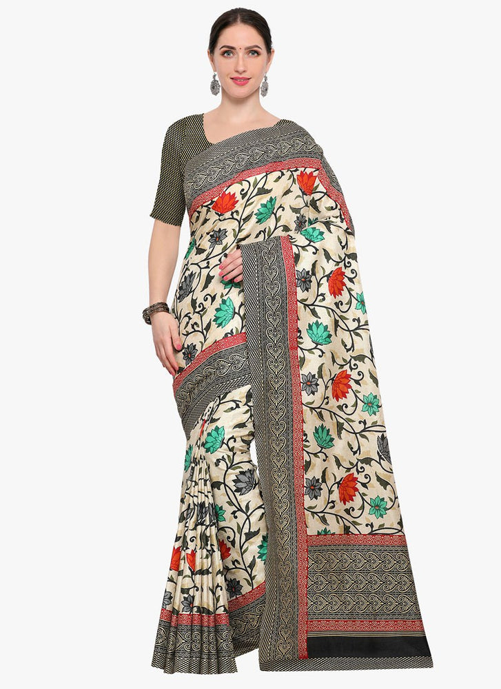 Beige, Black, Multi Color Terylene Saree only in Bigswipe