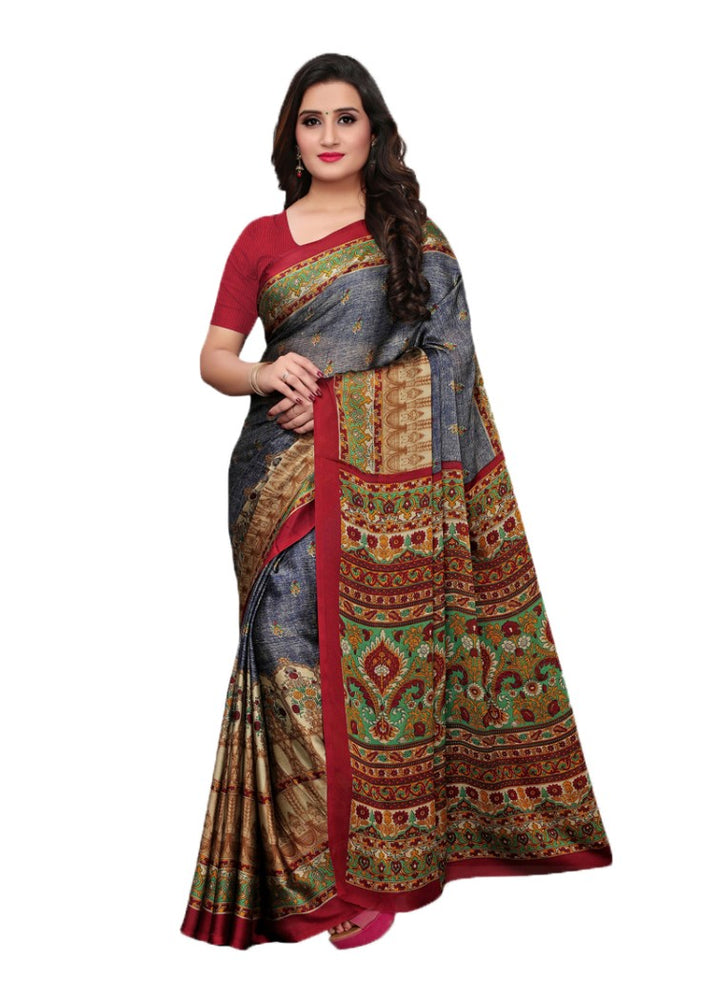 Navy Blue, Maroon, Multi Color Shimmer Printed Work Saree only in Bigswipe