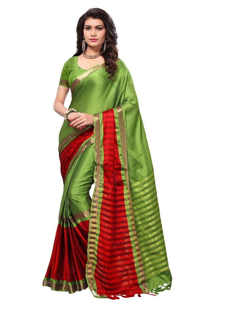 Green, Red Color  Poly Silk Saree only in Bigswipe